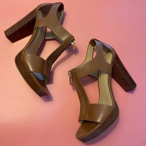Michael Kors Berkley Lock Leather Platform Sandal Heels
